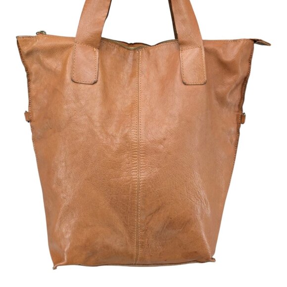 Nina Kendosa Paris Leather Tote Camel Brown Unstructured Shouldered Bag 16" - Picture 3 of 15